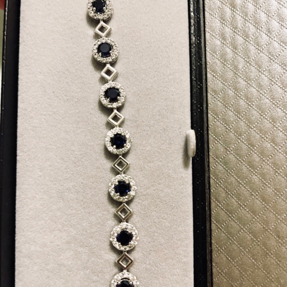 Blue and White Sapphire Bracelet in Sterling Silver - Picture 2 of 4